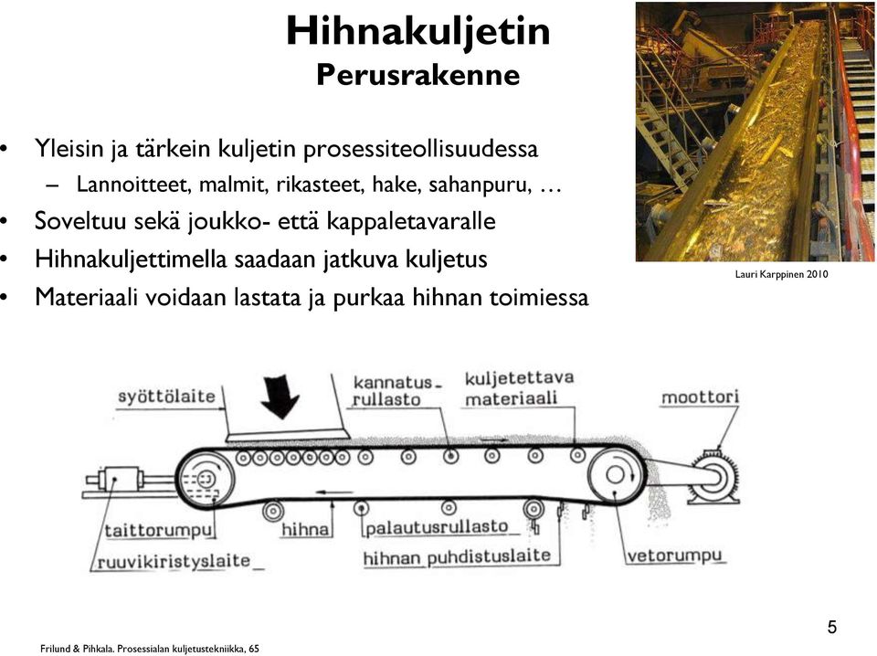 kappaletavaralle Hihnakuljettimella saadaan jatkuva kuljetus Materiaali voidaan