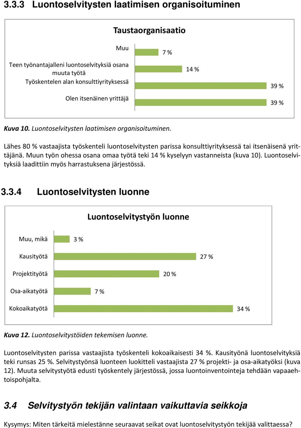 Muun työn ohessa osana omaa työtä teki 14 % kyselyyn vastanneista (kuva 10). Luontoselvityksiä laadittiin myös harrastuksena järjestössä. 3.