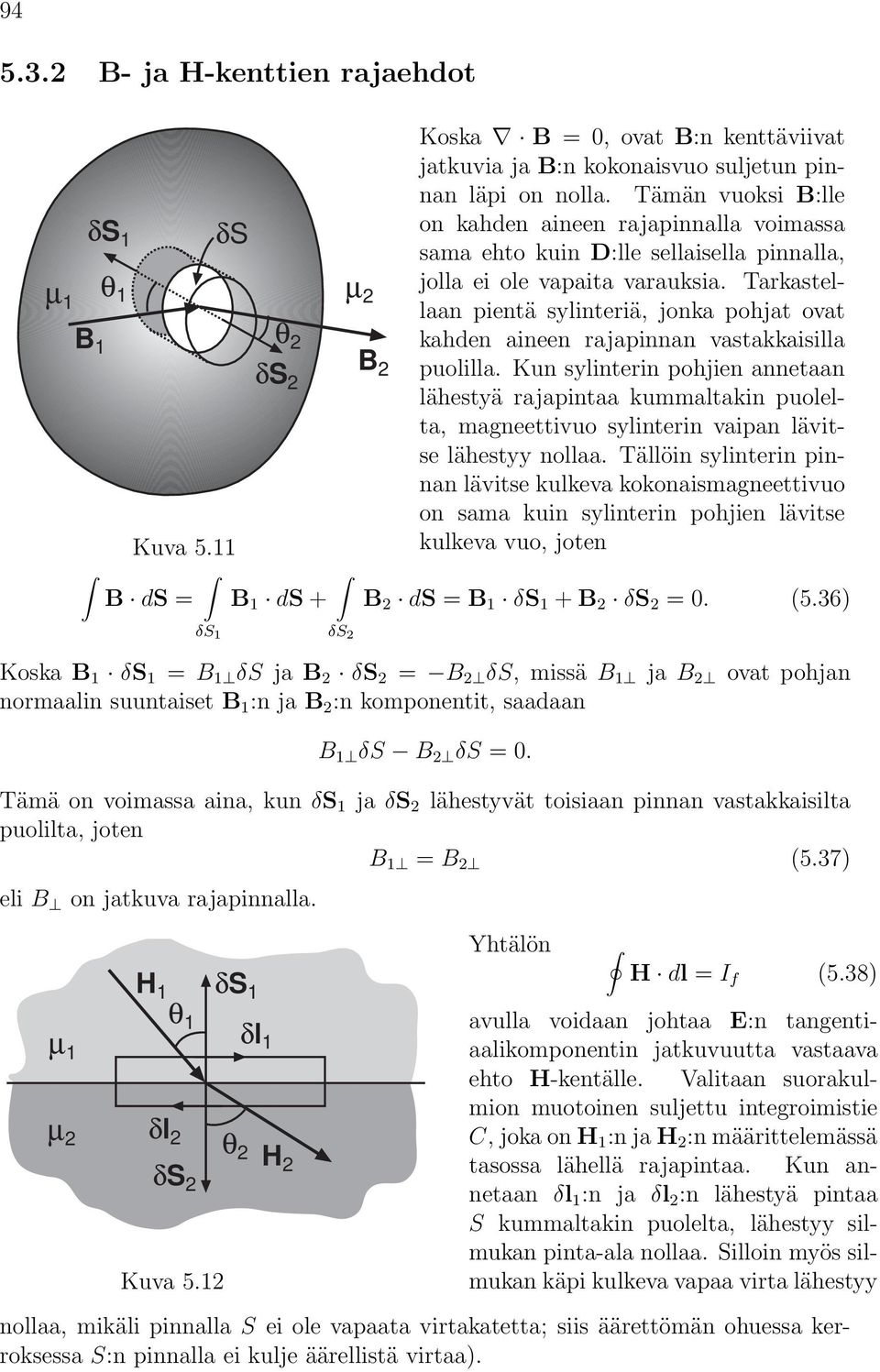 Tarkastellaan pientä sylinteriä, jonka pohjat ovat 1 kahden aineen rajapinnan vastakkaisilla δs2 2 puolilla.