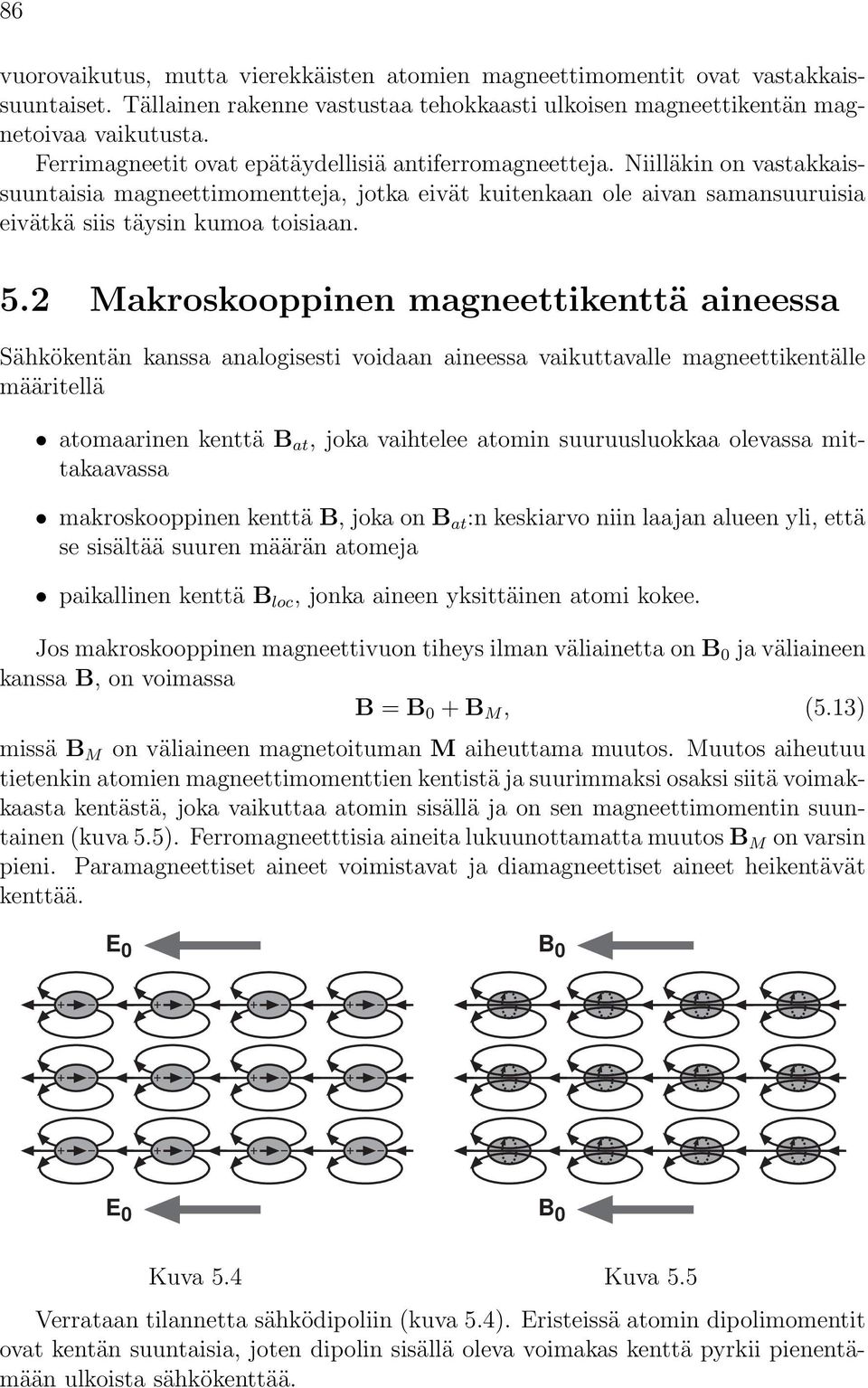 2 Makroskooppinen magneettikenttä aineessa Sähkökentän kanssa analogisesti voidaan aineessa vaikuttavalle magneettikentälle määritellä atomaarinen kenttä at, joka vaihtelee atomin suuruusluokkaa