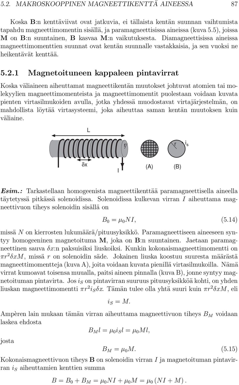 1 Magnetoituneen kappaleen pintavirrat Koska väliaineen aiheuttamat magneettikentän muutokset johtuvat atomien tai molekyylien magneettimomenteista ja magneettimomentit puolestaan voidaan kuvata