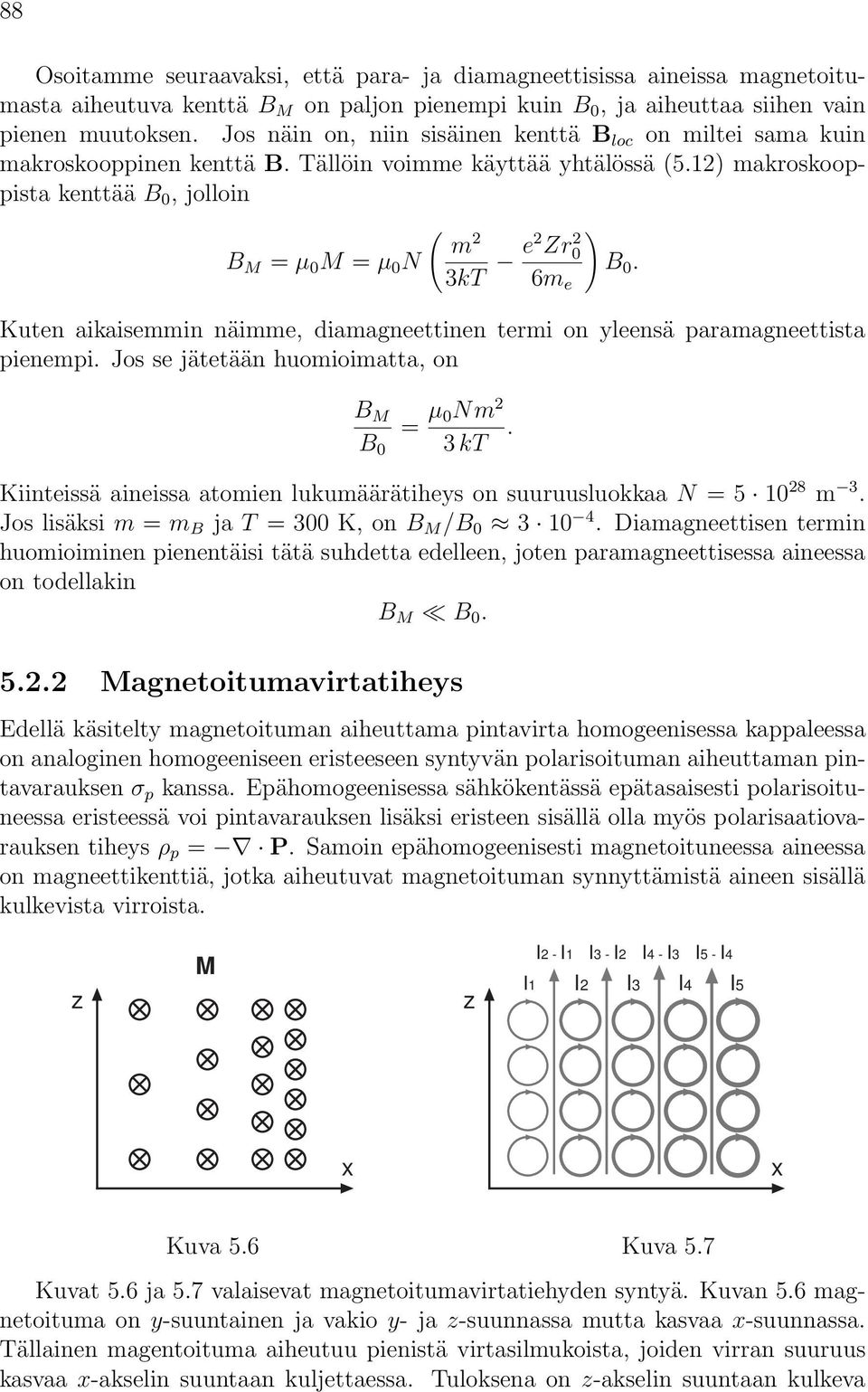 6m e Kuten aikaisemmin näimme, diamagneettinen termi on yleensä paramagneettista pienempi. Jos se jätetään huomioimatta, on M 0 = µ 0Nm 2 3 kt.