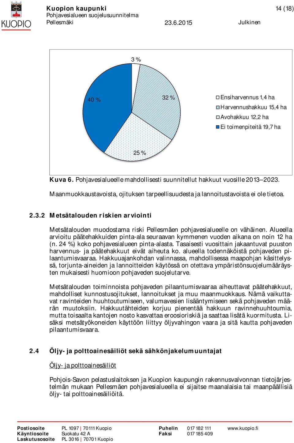 Alueella arvioitu päätehakkuiden pinta-ala seuraavan kymmenen vuoden aikana on noin 12 ha (n. 24 %) koko pohjavesialueen pinta-alasta.