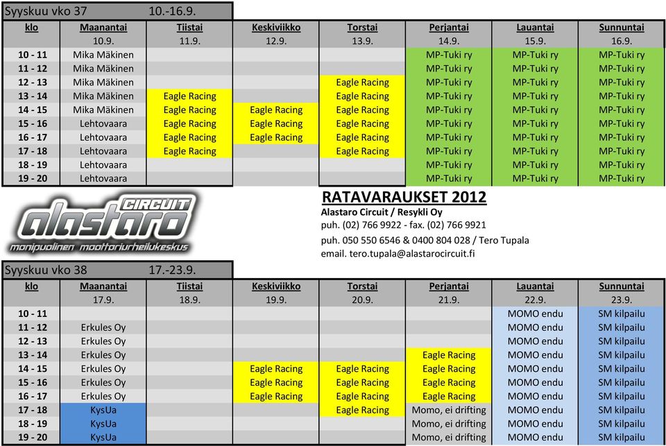 MP-Tuki ry 13-14 Mika Mäkinen Eagle Racing Eagle Racing MP-Tuki ry MP-Tuki ry MP-Tuki ry 14-15 Mika Mäkinen Eagle Racing Eagle Racing Eagle Racing MP-Tuki ry MP-Tuki ry MP-Tuki ry 15-16 Lehtovaara