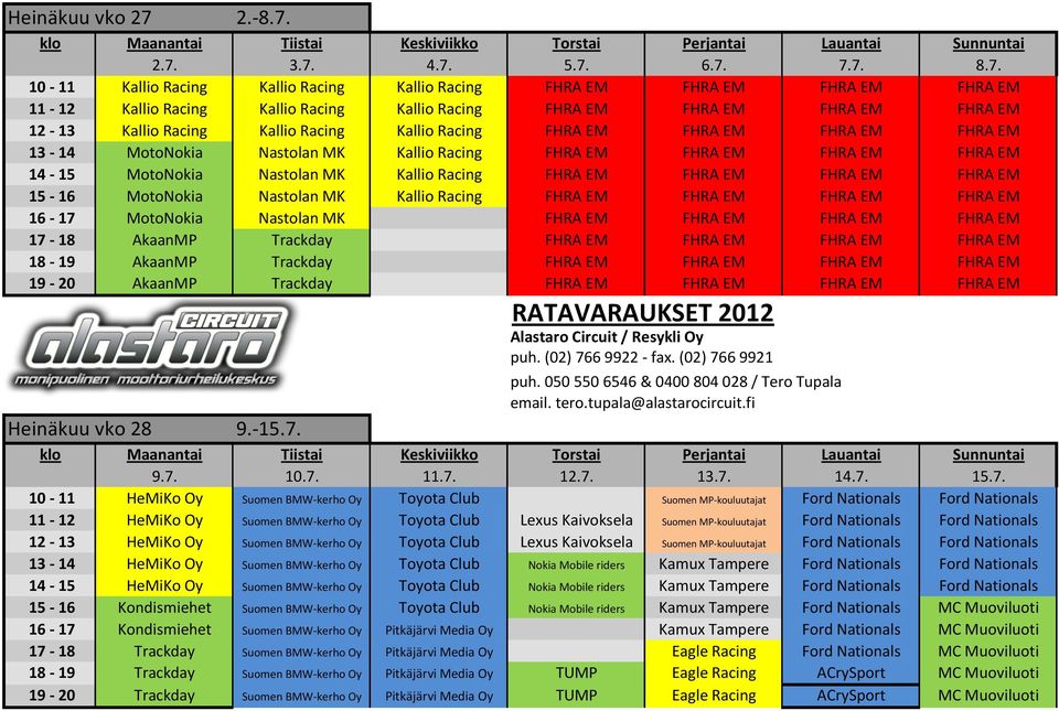 2.7. 3.7. 4.7. 5.7. 6.7. 7.7. 8.7. 10-11 Kallio Racing Kallio Racing Kallio Racing FHRA EM FHRA EM FHRA EM FHRA EM 11-12 Kallio Racing Kallio Racing Kallio Racing FHRA EM FHRA EM FHRA EM FHRA EM