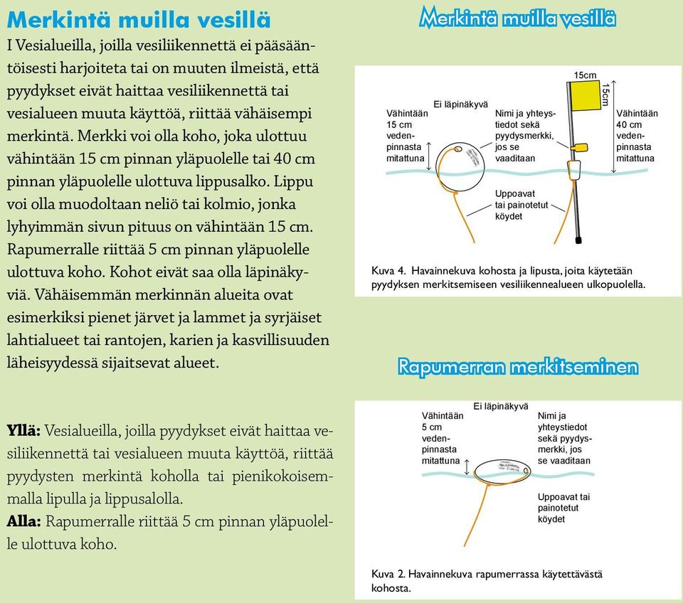 Lippu voi olla muodoltaan neliö tai kolmio, jonka lyhyimmän sivun pituus on 15 cm. Rapumerralle riittää 5 cm pinnan yläpuolelle ulottuva koho. Kohot eivät saa olla läpinäkyviä.