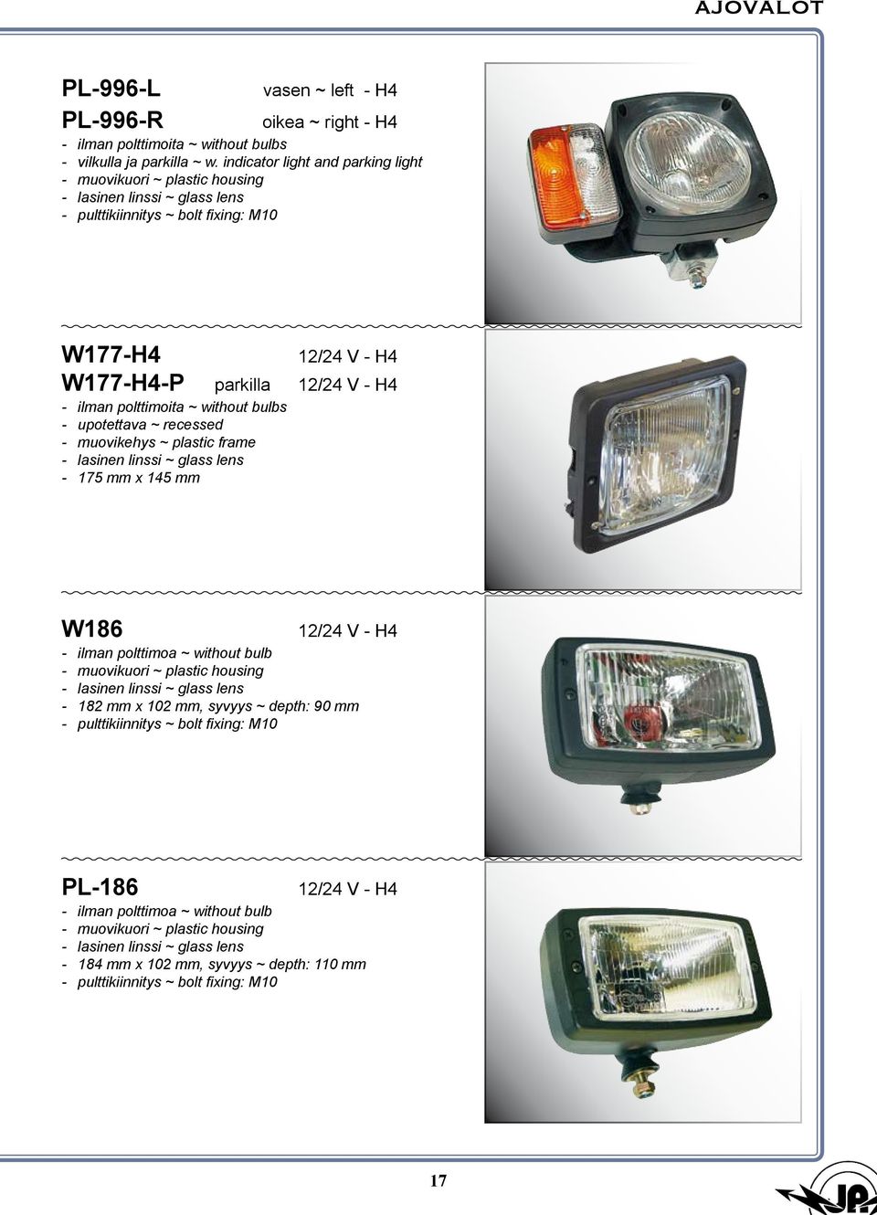 indicator light and parking light w177-h4 12/24 V - h4 w177-h4-p parkilla 12/24 V - h4 - ilman polttimoita ~