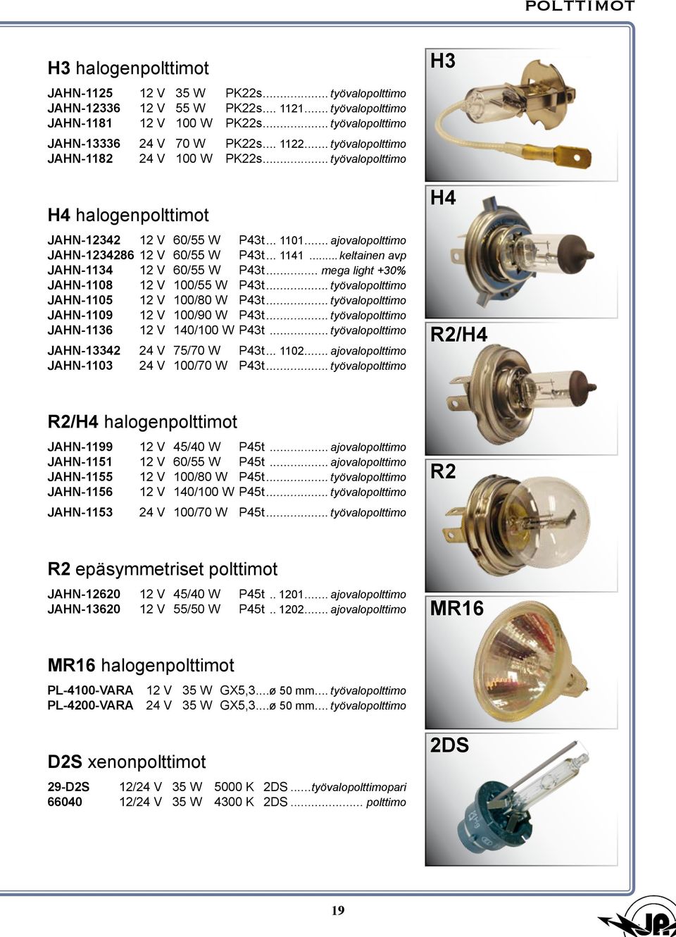 .. keltainen avp jahn-1134 12 V 60/55 W P43t... mega light +30% jahn-1108 12 V 100/55 W P43t... työvalopolttimo jahn-1105 12 V 100/80 W P43t... työvalopolttimo jahn-1109 12 V 100/90 W P43t.