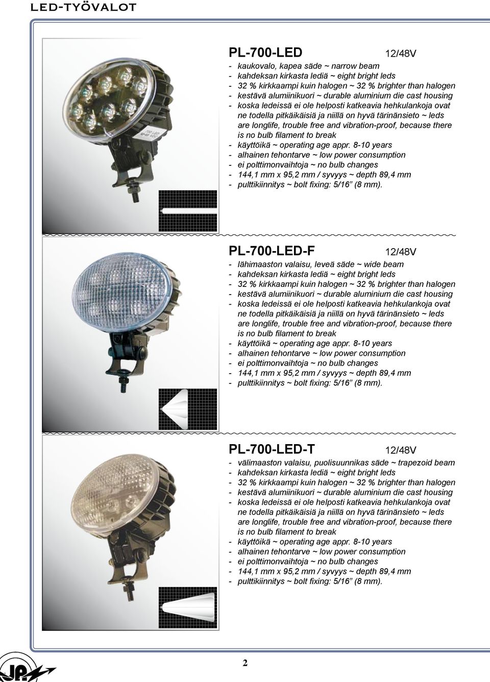 vibration-proof, because there is no bulb filament to break - käyttöikä ~ operating age appr.