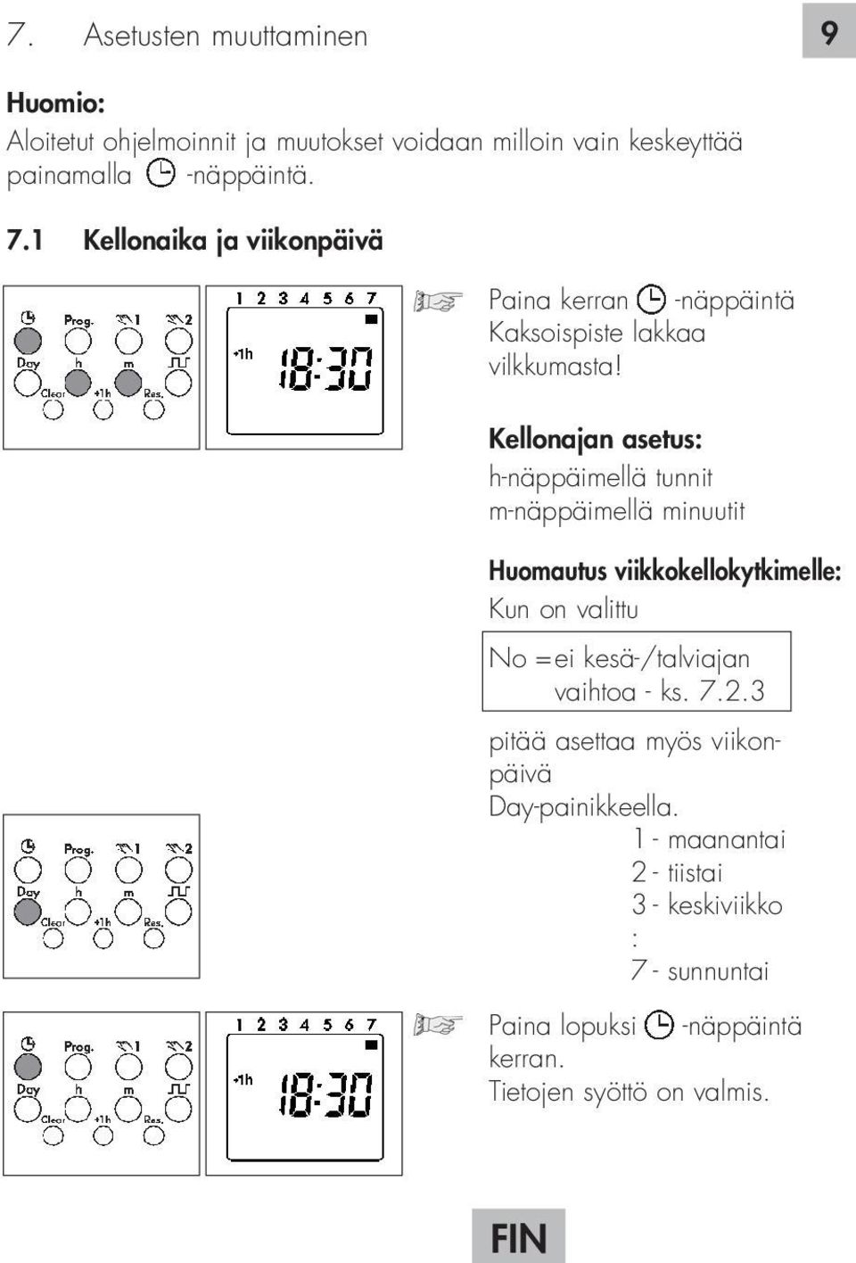 vaihtoa - ks. 7.2.3 pitää asettaa myös viikonpäivä Day-painikkeella.