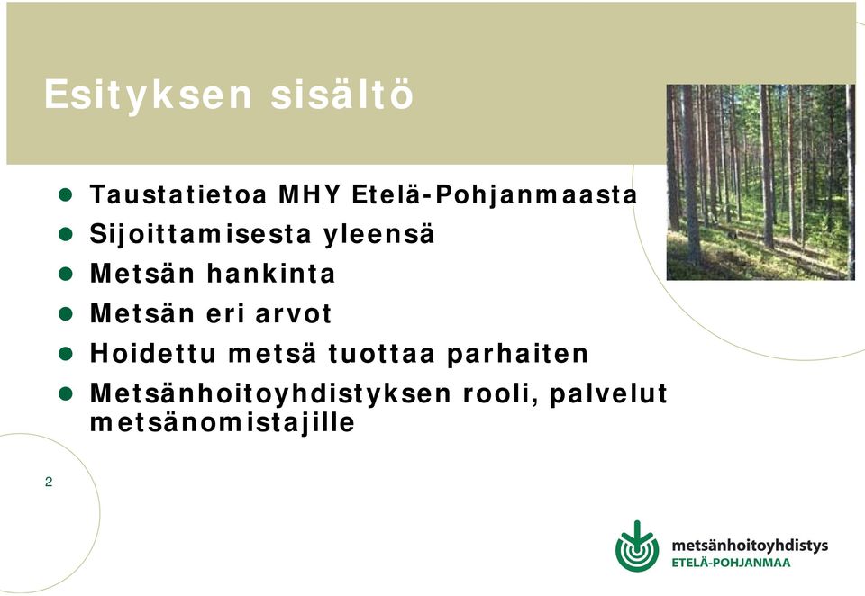 hankinta Metsän eri arvot Hoidettu metsä tuottaa