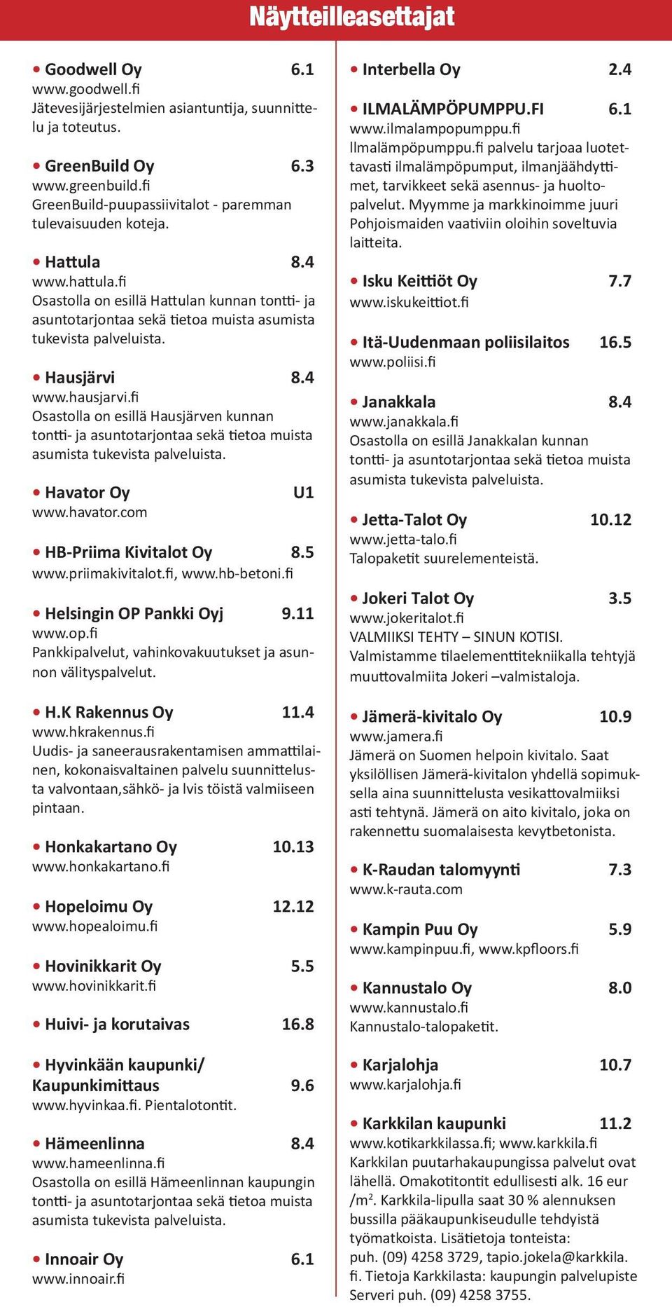 fi Osastolla on esillä Hausjärven kunnan tontti- ja asuntotarjontaa sekä tietoa muista asumista tukevista palveluista. Havator Oy www.havator.com U1 HB-Priima Kivitalot Oy.5 www.priimakivitalot.