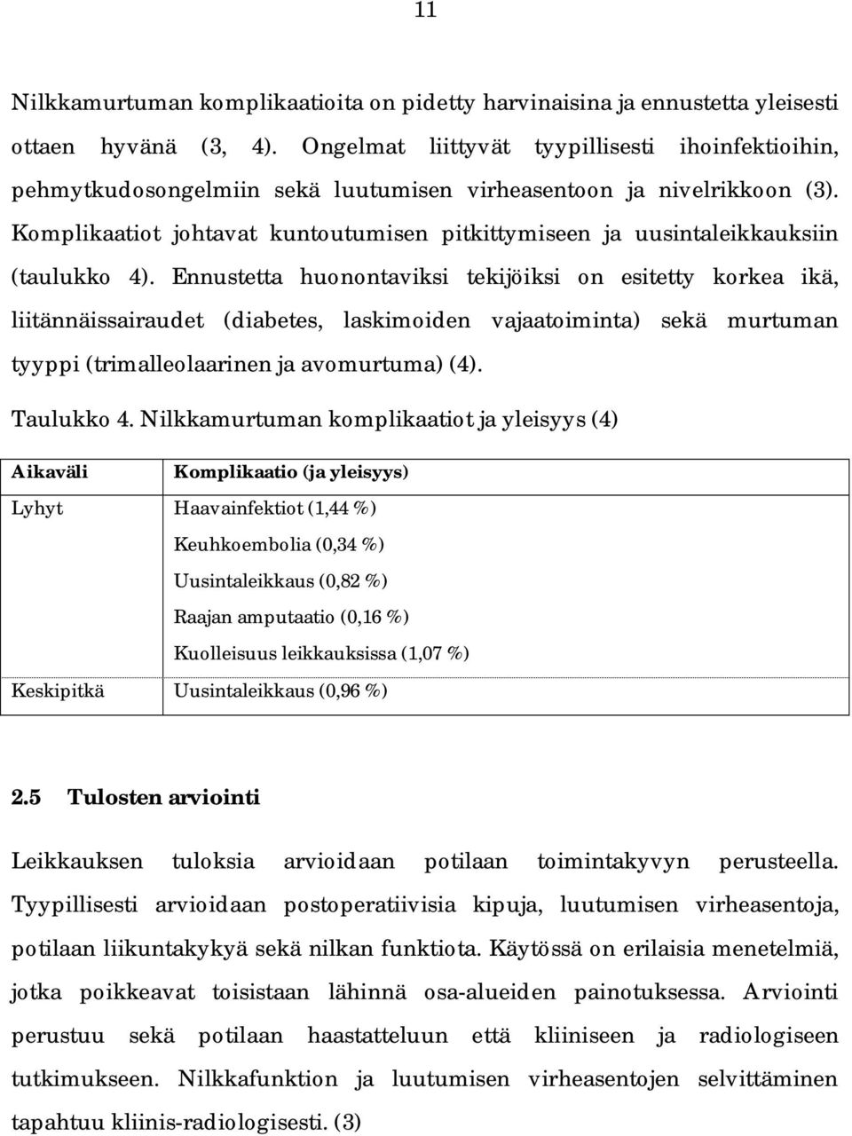 Komplikaatiot johtavat kuntoutumisen pitkittymiseen ja uusintaleikkauksiin (taulukko 4).