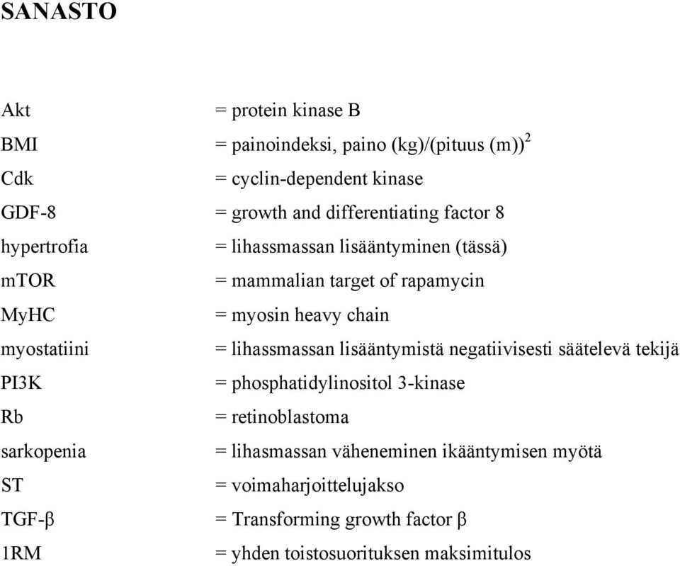 myostatiini = lihassmassan lisääntymistä negatiivisesti säätelevä tekijä PI3K = phosphatidylinositol 3-kinase Rb = retinoblastoma