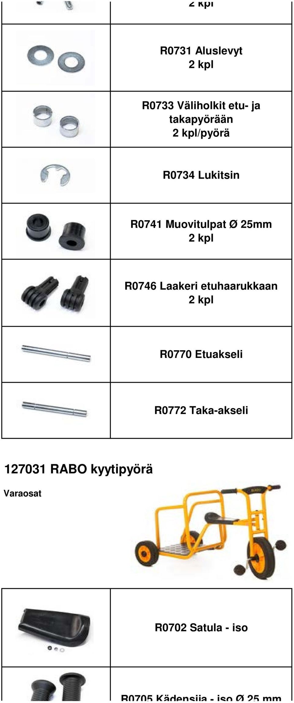 Laakeri etuhaarukkaan R0770 Etuakseli R0772 Taka-akseli