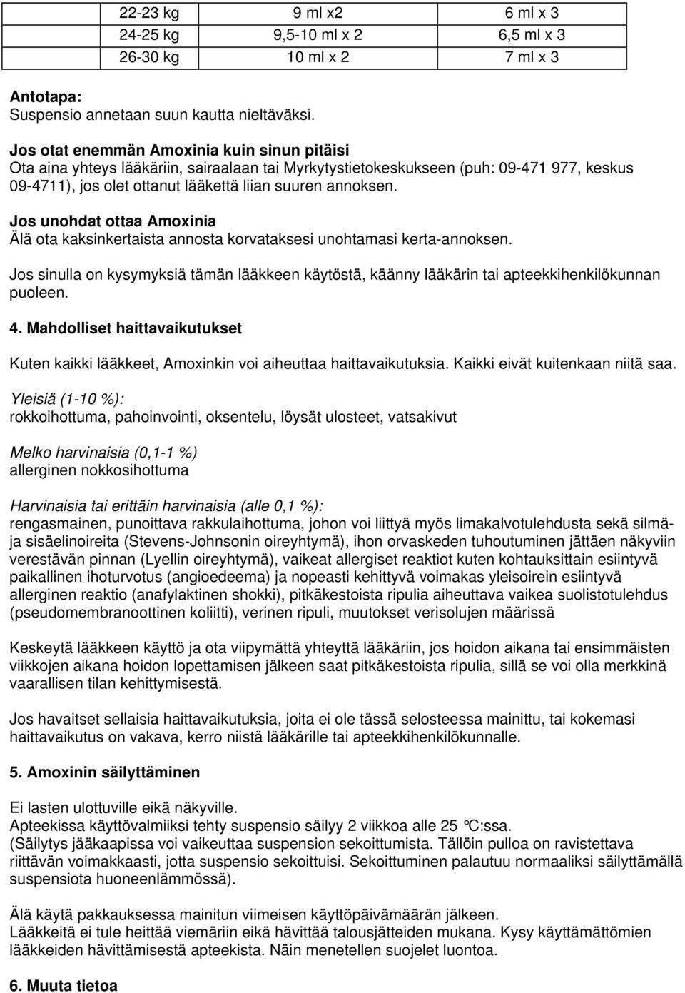 Jos unohdat ottaa Amoxinia Älä ota kaksinkertaista annosta korvataksesi unohtamasi kerta-annoksen. Jos sinulla on kysymyksiä tämän lääkkeen käytöstä, käänny lääkärin tai apteekkihenkilökunnan puoleen.