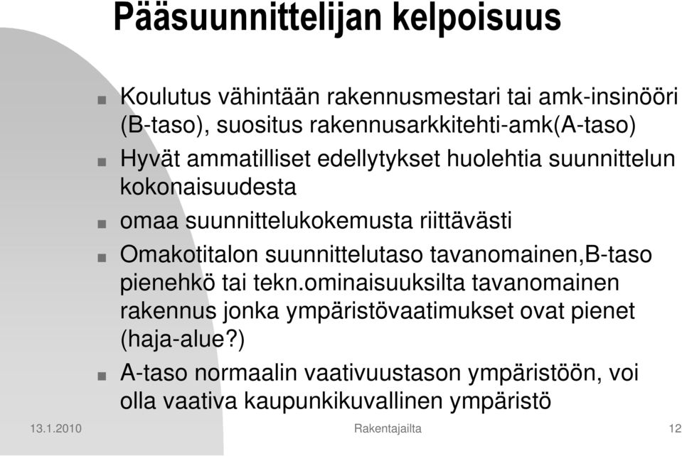 riittävästi Omakotitalon suunnittelutaso tavanomainen,b-taso pienehkö tai tekn.