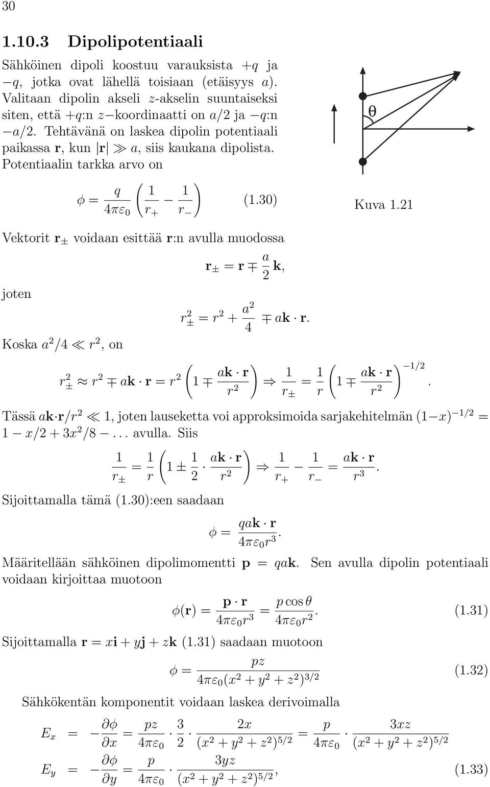 Potentiaalin tarkka arvo on φ = ( 1 1 ) (1.30) r + r θ Kuva 1.