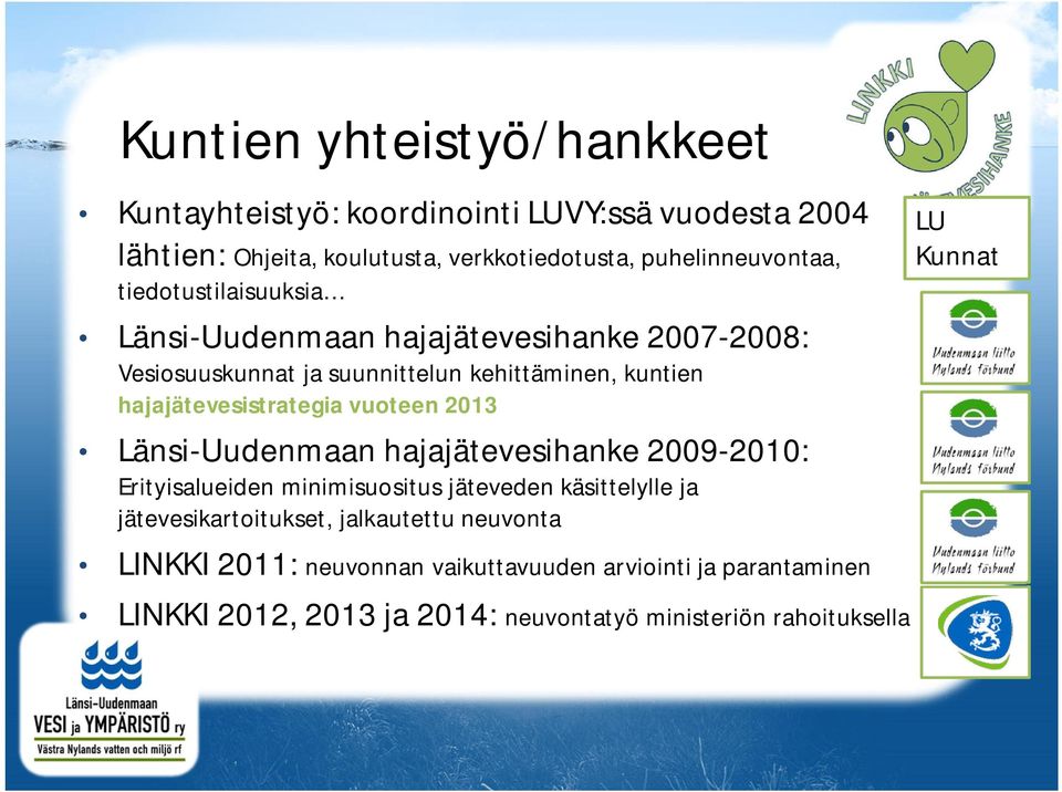 vuoteen 2013 Länsi-Uudenmaan hajajätevesihanke 2009-2010: Erityisalueiden minimisuositus jäteveden käsittelylle ja jätevesikartoitukset,