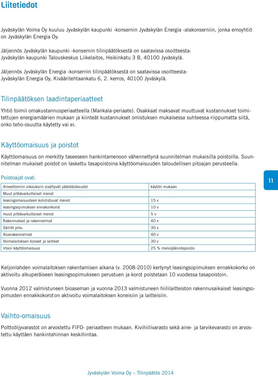 Jäljennös Jyväskylän Energia -konsernin tilinpäätöksestä on saatavissa osoitteesta: Jyväskylän Energia Oy, Kivääritehtaankatu 6, 2. kerros, 40100 Jyväskylä.
