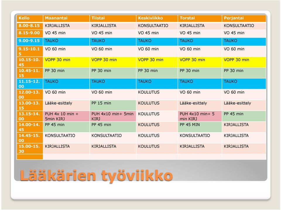 30 VO 60 min VO 60 min VO 60 min VO 60 min VO 60 min VOPP 30 min VOPP 30 min VOPP 30 min VOPP 30 min VOPP 30 min PP 30 min PP 30 min PP 30 min PP 30 min PP 30 min TAUKO TAUKO TAUKO TAUKO TAUKO VO 60