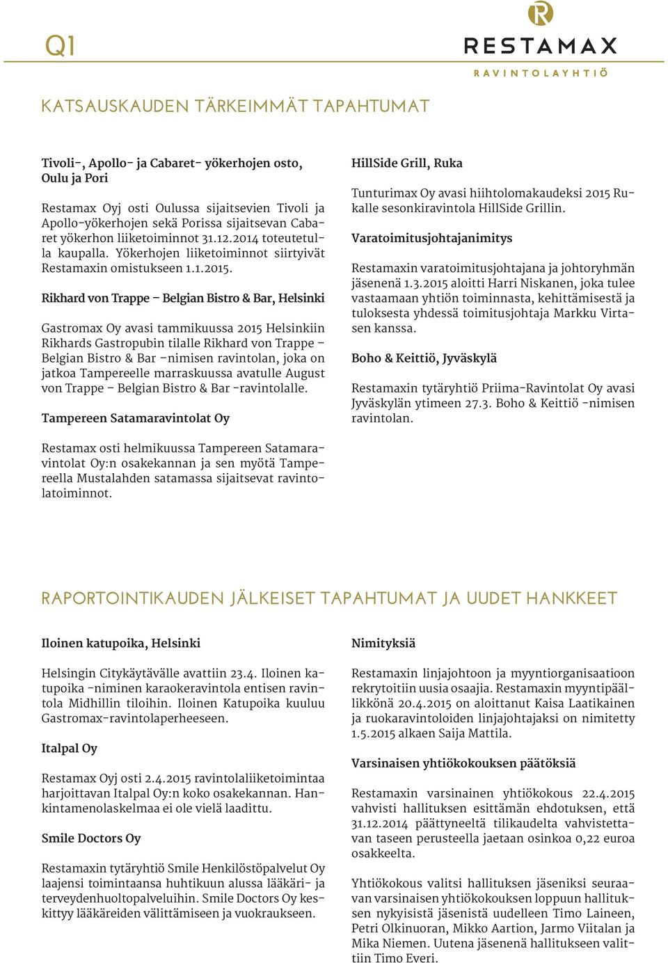 Rikhard von Trappe Belgian Bistro & Bar, Helsinki Gastromax Oy avasi tammikuussa 2015 Helsinkiin Rikhards Gastropubin tilalle Rikhard von Trappe Belgian Bistro & Bar nimisen ravintolan, joka on
