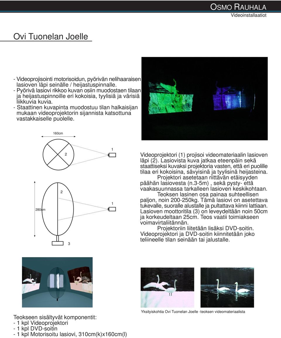 - Staattinen kuvapinta muodostuu tilan halkaisijan mukaan videoprojektorin sijannista katsottuna vastakkaiselle puolelle. 60m 80m Videoprojektori () projisoi videomateriaalin lasioven läpi ().