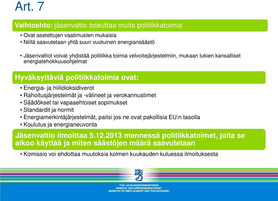 -välineet ja verokannustimet Säädökset tai vapaaehtoiset sopimukset Standardit ja normit Energiamerkintäjärjestelmät, paitsi jos ne ovat pakollisia EU:n tasolla Koulutus ja