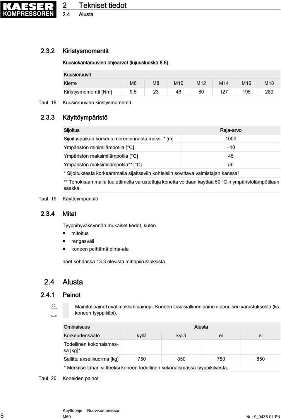 * [m] 1000 Ympäristön minimilämpötila [ C] Ympäristön maksimilämpötila [ C] 45 Ympäristön maksimilämpötila** [ C] 50 * Sijoituksesta korkeammalla sijaitseviin kohteisiin sovittava valmistajan kanssa!