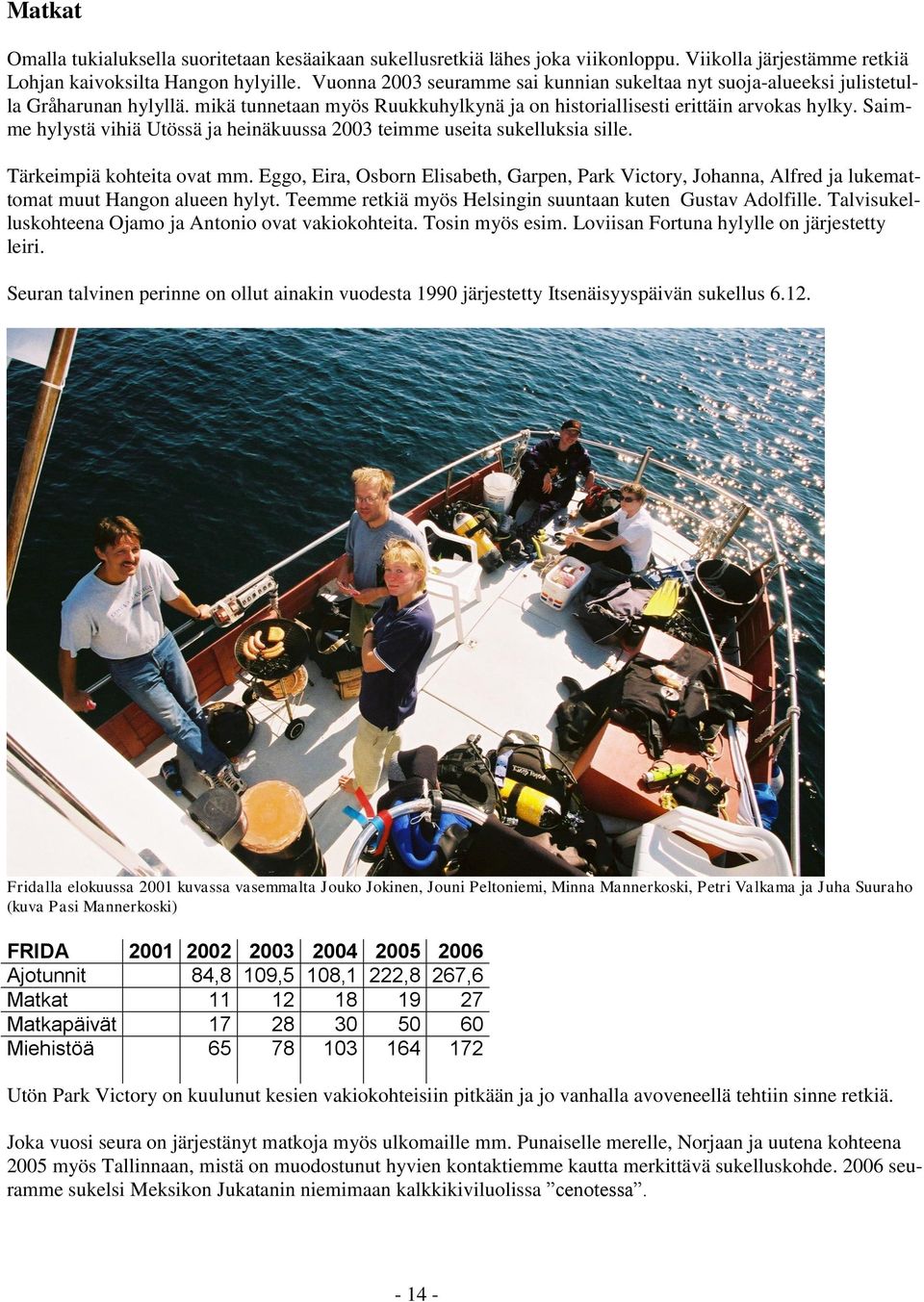 Saimme hylystä vihiä Utössä ja heinäkuussa 2003 teimme useita sukelluksia sille. Tärkeimpiä kohteita ovat mm.