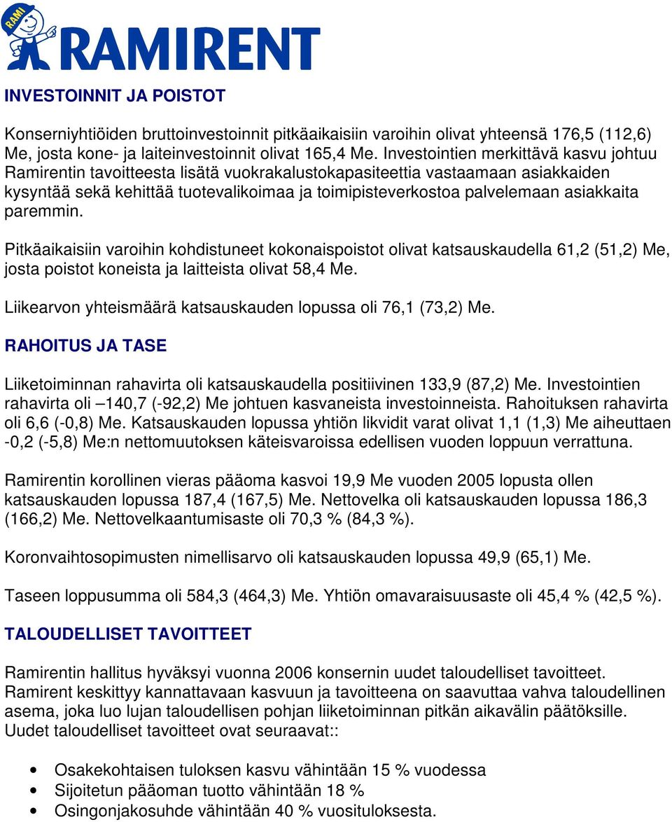 asiakkaita paremmin. Pitkäaikaisiin varoihin kohdistuneet kokonaispoistot olivat katsauskaudella 61,2 (51,2) Me, josta poistot koneista ja laitteista olivat 58,4 Me.