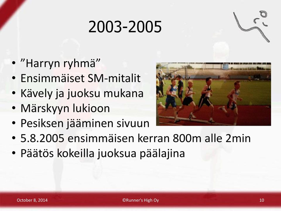 5.8.2005 ensimmäisen kerran 800m alle 2min Päätös