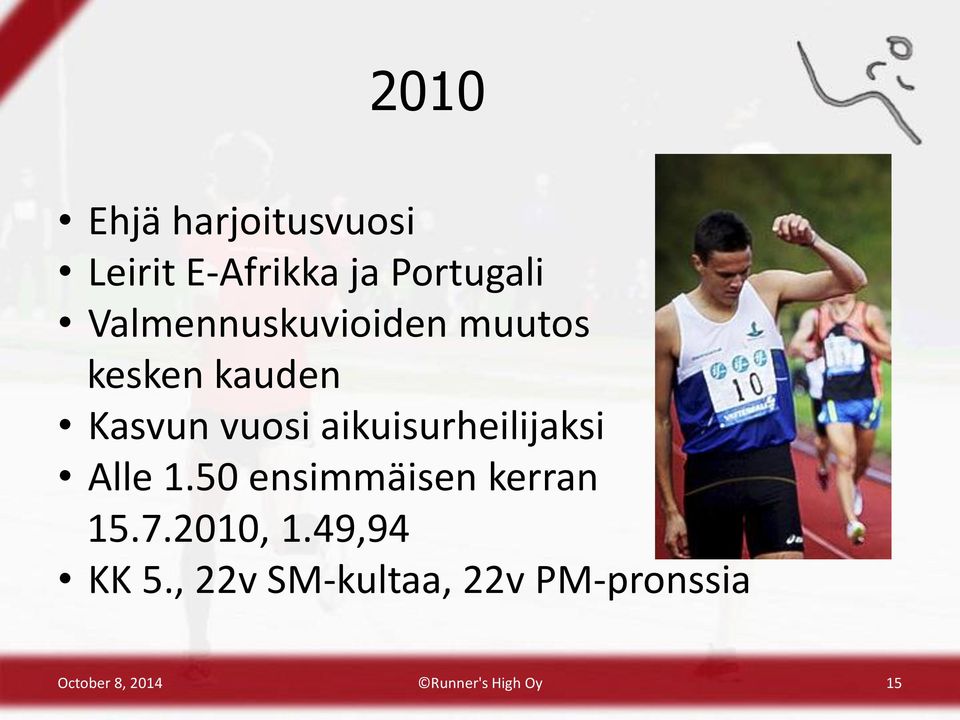aikuisurheilijaksi Alle 1.50 ensimmäisen kerran 15.7.2010, 1.