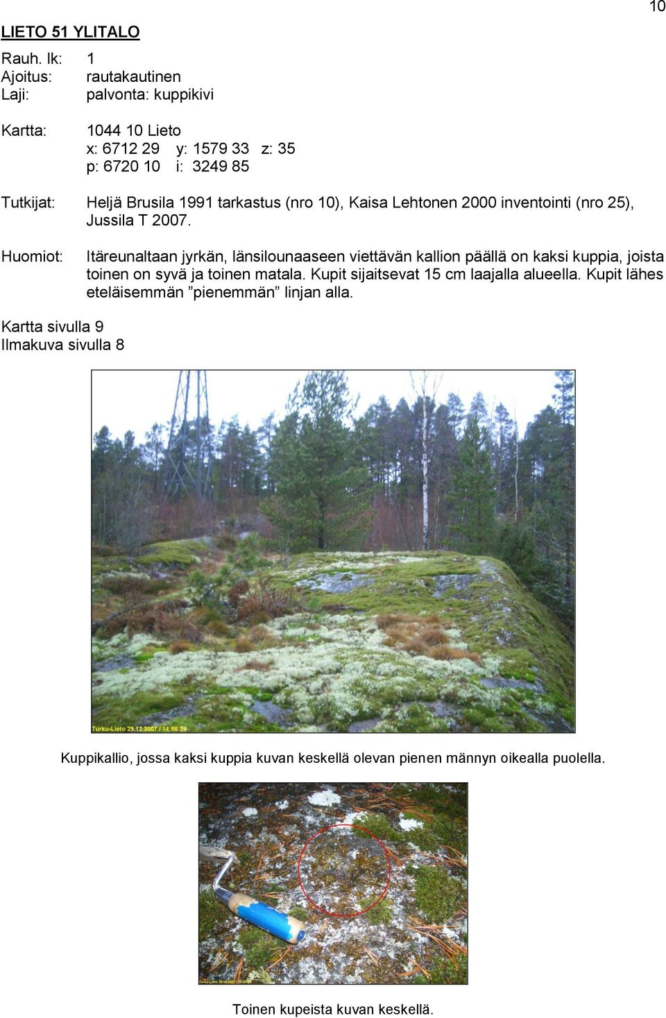 tarkastus (nro 10), Kaisa Lehtonen 2000 inventointi (nro 25), Jussila T 2007.