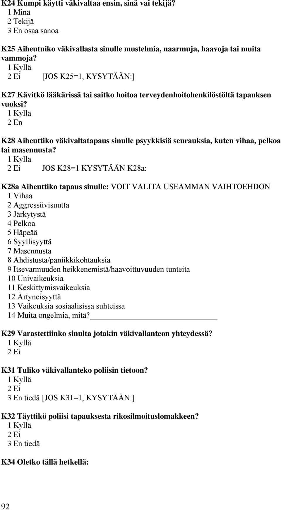 2 En K28 Aiheuttiko väkivaltatapaus sinulle psyykkisiä seurauksia, kuten vihaa, pelkoa tai masennusta?