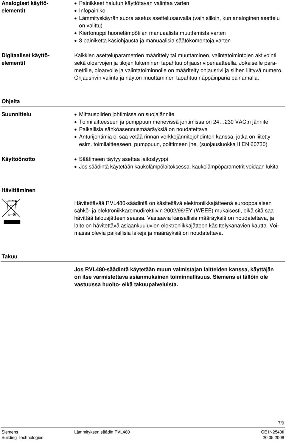 valintatoimintojen aktivointi sekä oloarvojen ja tilojen lukeminen tapahtuu ohjausriviperiaatteella.