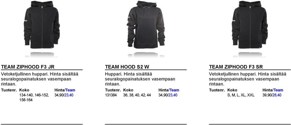 134 140, 146 152, 158 164 34,90 /23,40 TEAM HOOD S2 W Huppari.