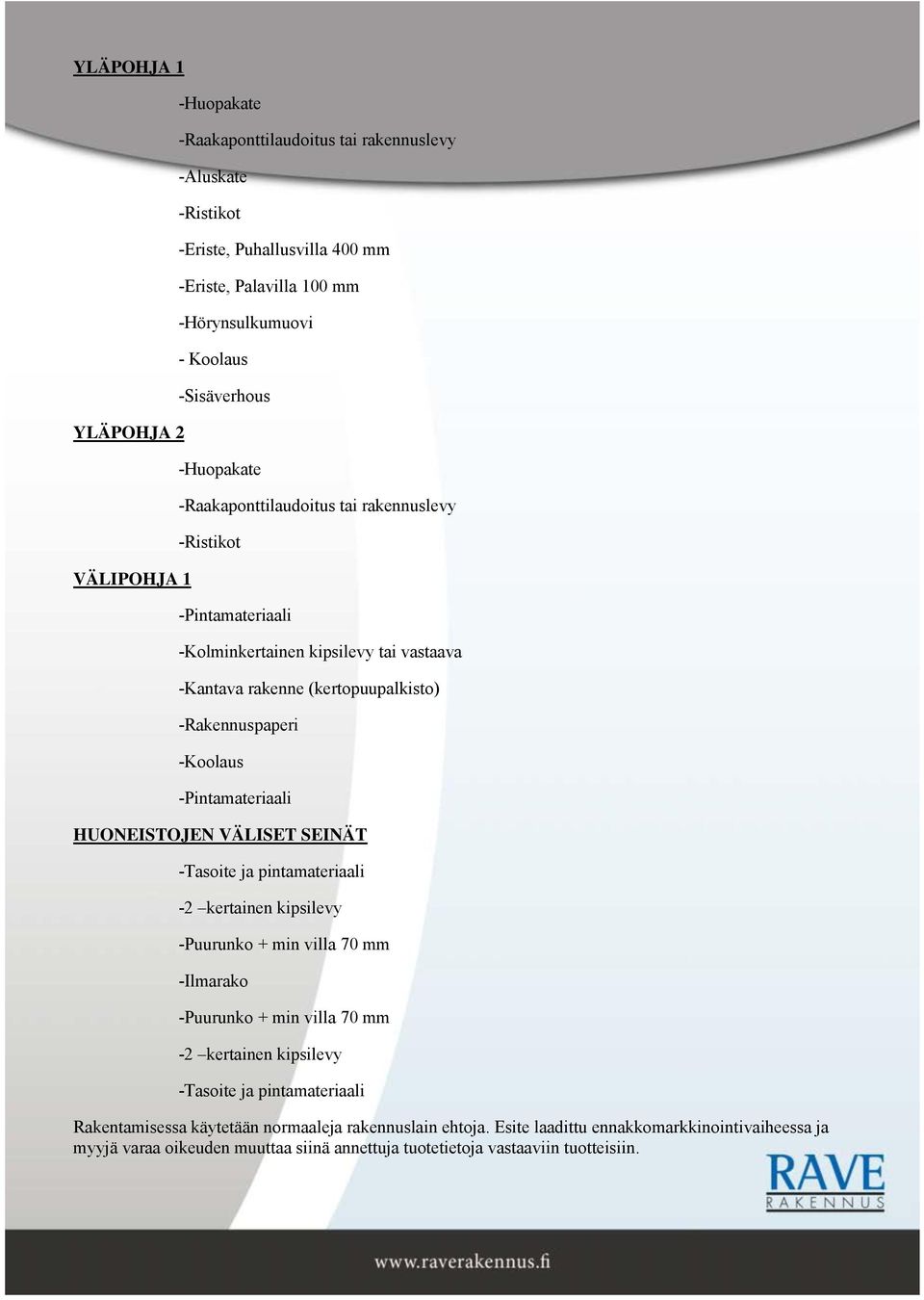 -intamateriaali HUONEITOJEN VÄLI EINÄT -Tasoite ja pintamateriaali -2 kertainen kipsilevy -uurunko + min villa 70 mm -Ilmarako -uurunko + min villa 70 mm -2 kertainen kipsilevy -Tasoite ja