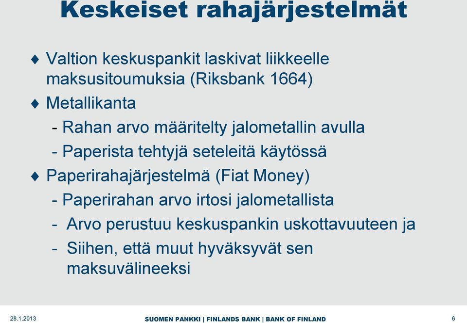 seteleitä käytössä Paperirahajärjestelmä (Fiat Money) - Paperirahan arvo irtosi