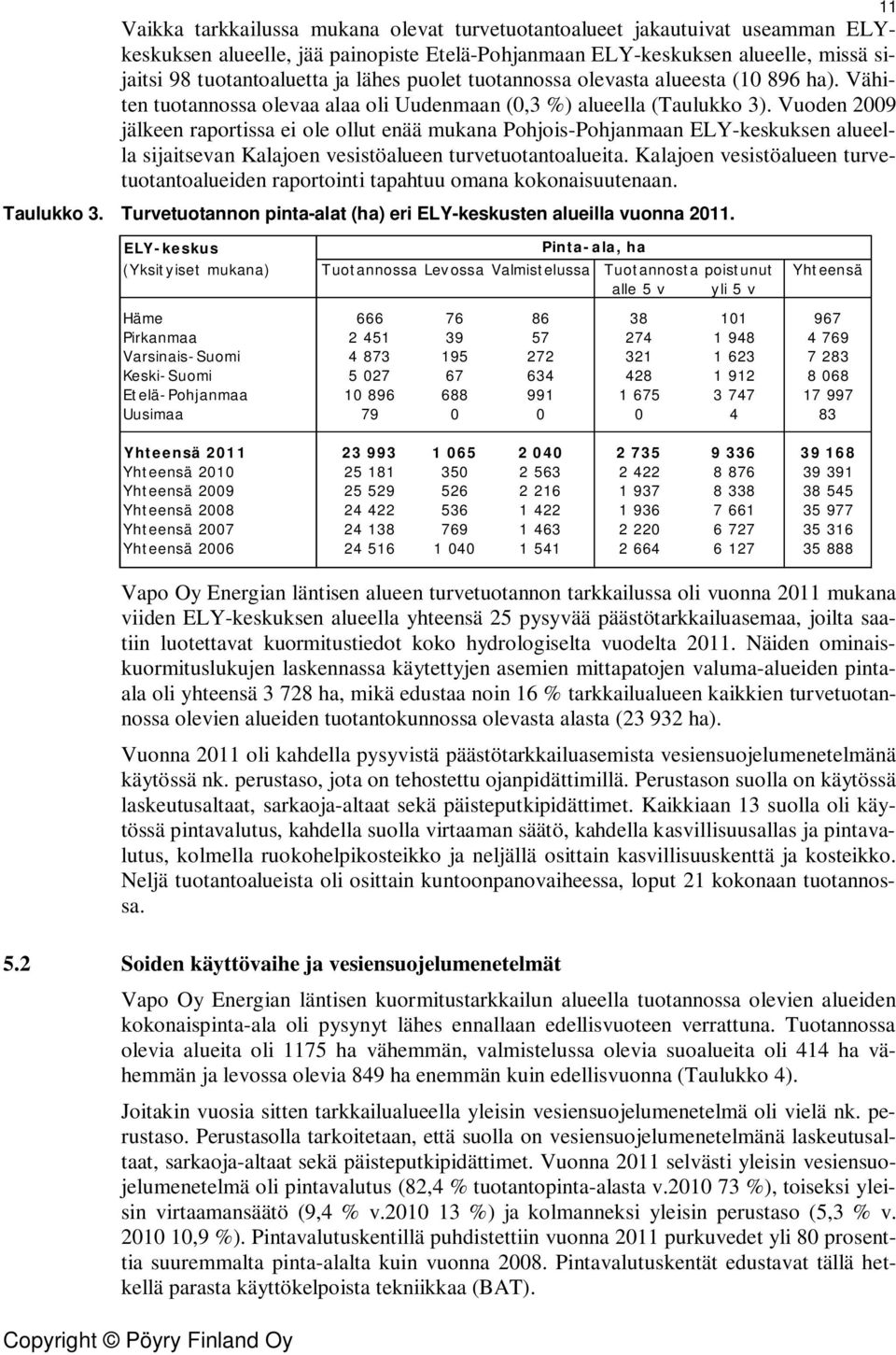 Vuoden 2009 jälkeen raportissa ei ole ollut enää mukana Pohjois-Pohjanmaan ELY-keskuksen alueella sijaitsevan Kalajoen vesistöalueen turvetuotantoalueita.