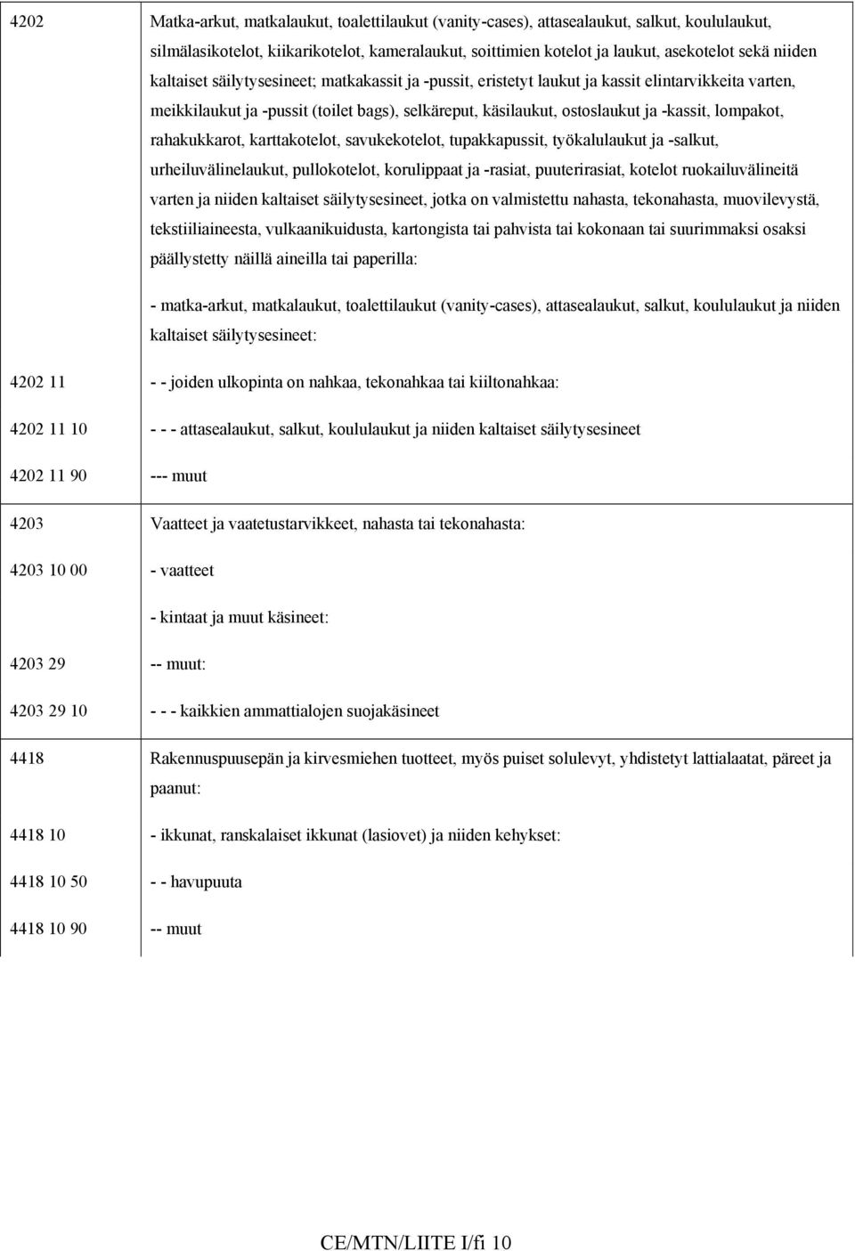 rahakukkarot, karttakotelot, savukekotelot, tupakkapussit, työkalulaukut ja -salkut, urheiluvälinelaukut, pullokotelot, korulippaat ja -rasiat, puuterirasiat, kotelot ruokailuvälineitä varten ja