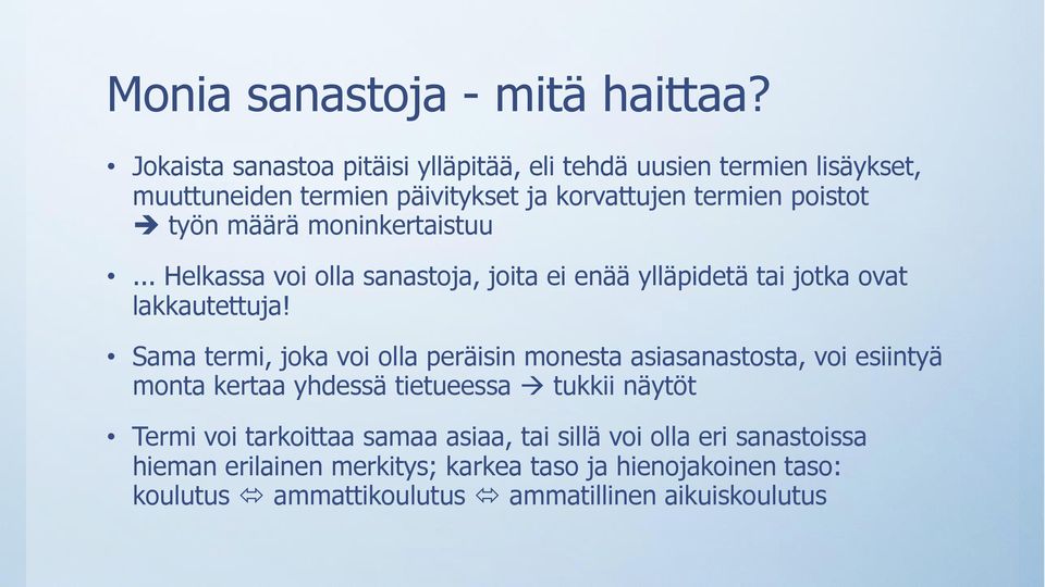 määrä moninkertaistuu... Helkassa voi olla sanastoja, joita ei enää ylläpidetä tai jotka ovat lakkautettuja!