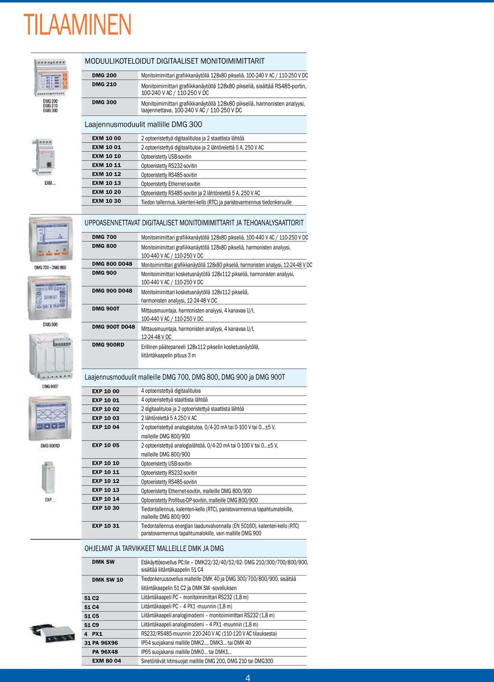 Laajennusmoduulit mallille DMG 300 EXM 10 00 EXM 10 01 EXM 10 10 EXM 10 11 EXM 10 12 EXM 10 13 EXM 10 20 EXM 10 30 2 optoeristettyä digitaalituloa ja 2 staattista lähtöä 2 optoeristettyä