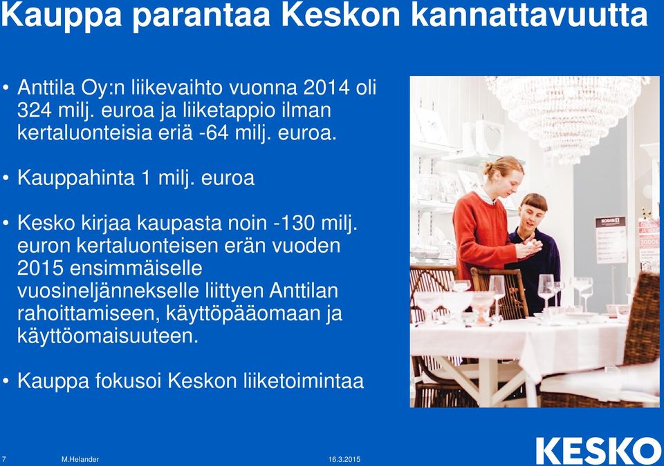 euroa Kesko kirjaa kaupasta noin -130 milj.