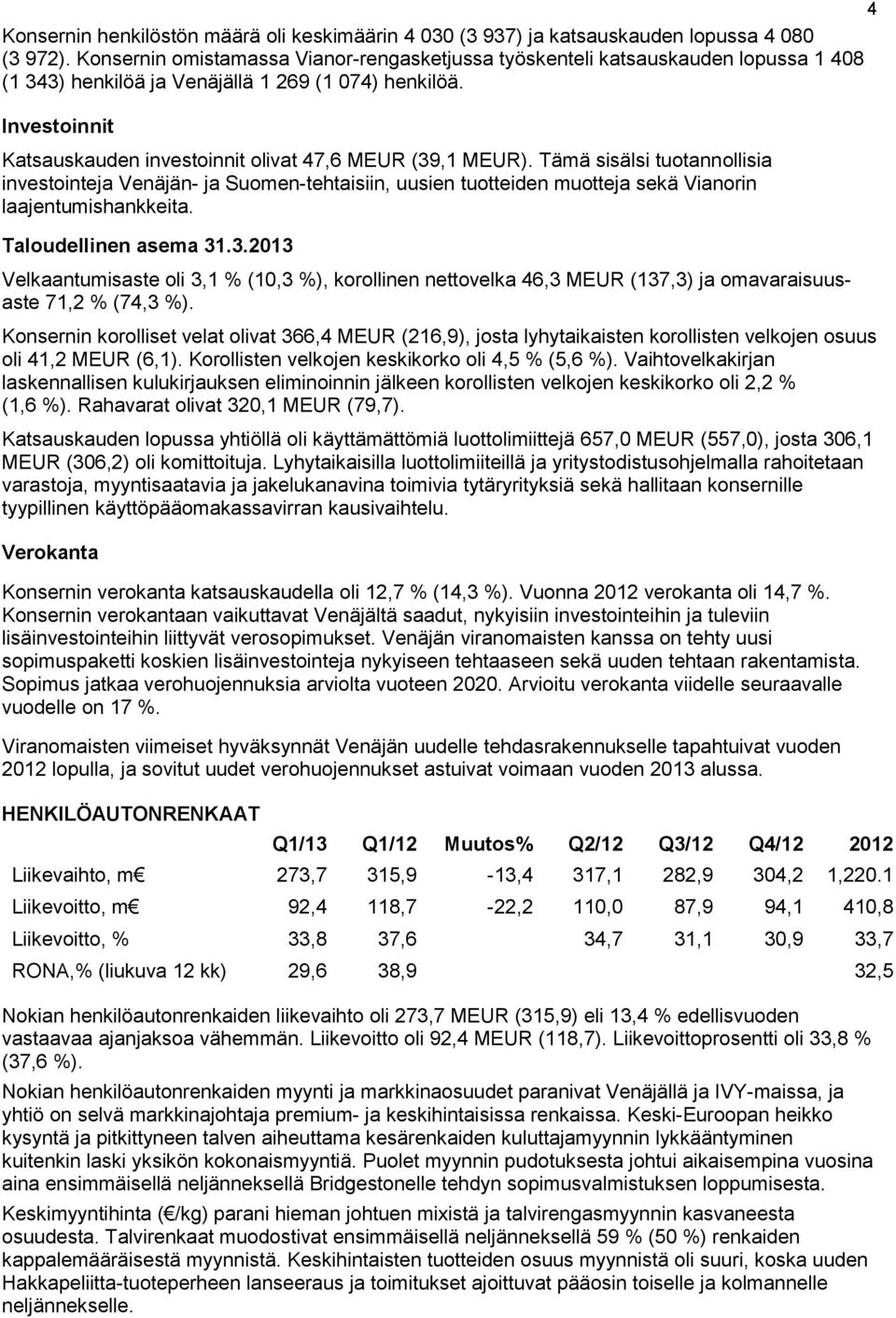 Investoinnit Katsauskauden investoinnit olivat 47,6 MEUR (39,1 MEUR).