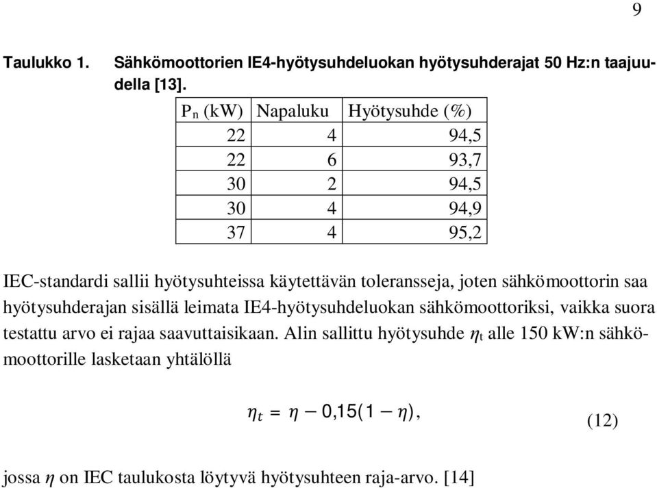 toleransseja, joten sähkömoottorin saa hyötysuhderajan sisällä leimata IE4-hyötysuhdeluokan sähkömoottoriksi, vaikka suora testattu