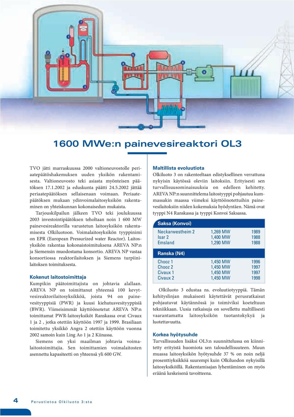 Tarjouskilpailun jälkeen TVO teki joulukuussa 2003 investointipäätöksen teholtaan noin 1 600 MW painevesireaktorilla varustetun laitosyksikön rakentamisesta Olkiluotoon.