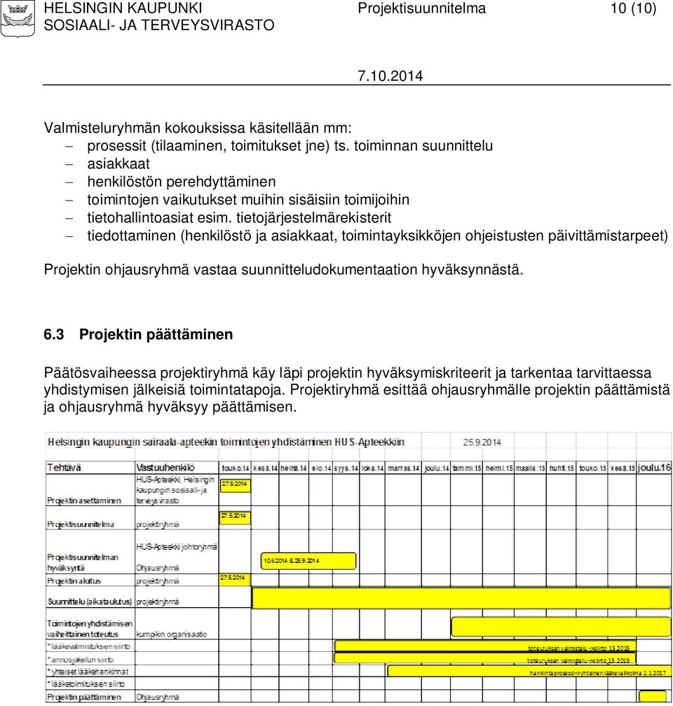 tietojärjestelmärekisterit tiedottaminen (henkilöstö ja asiakkaat, toimintayksikköjen ohjeistusten päivittämistarpeet) Projektin ohjausryhmä vastaa suunnitteludokumentaation