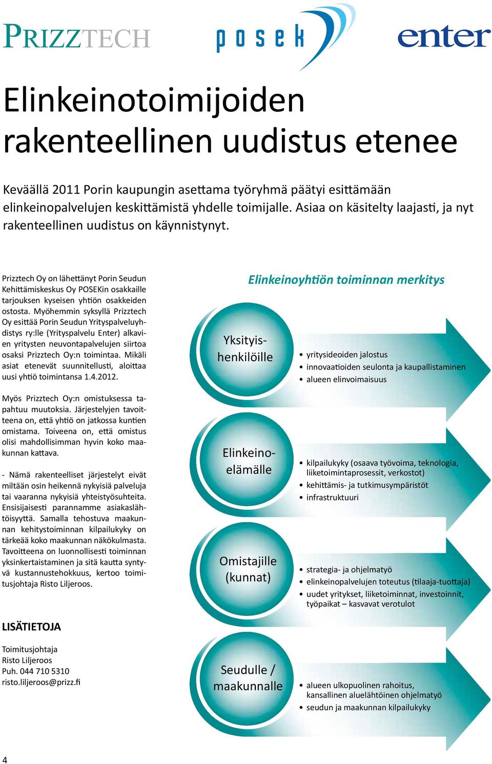 Prizztech Oy on lähettänyt Porin Seudun Kehittämiskeskus Oy POSEKin osakkaille tarjouksen kyseisen yhtiön osakkeiden ostosta.