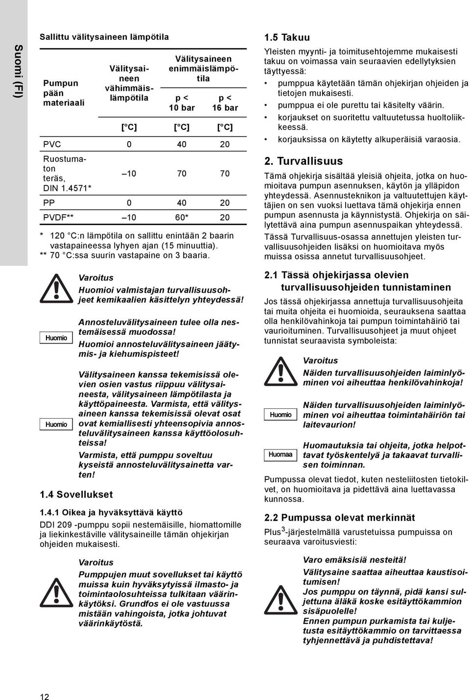 pumppua ei ole purettu tai käsitelty väärin. korjaukset on suoritettu valtuutetussa huoltoliikkeessä. korjauksissa on käytetty alkuperäisiä varaosia. 2.